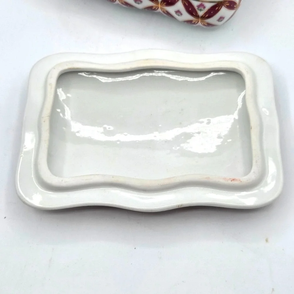 2003 Limited Edition Ceramic Trinket Box Burgundy Gold - Ornate Jewelry Case